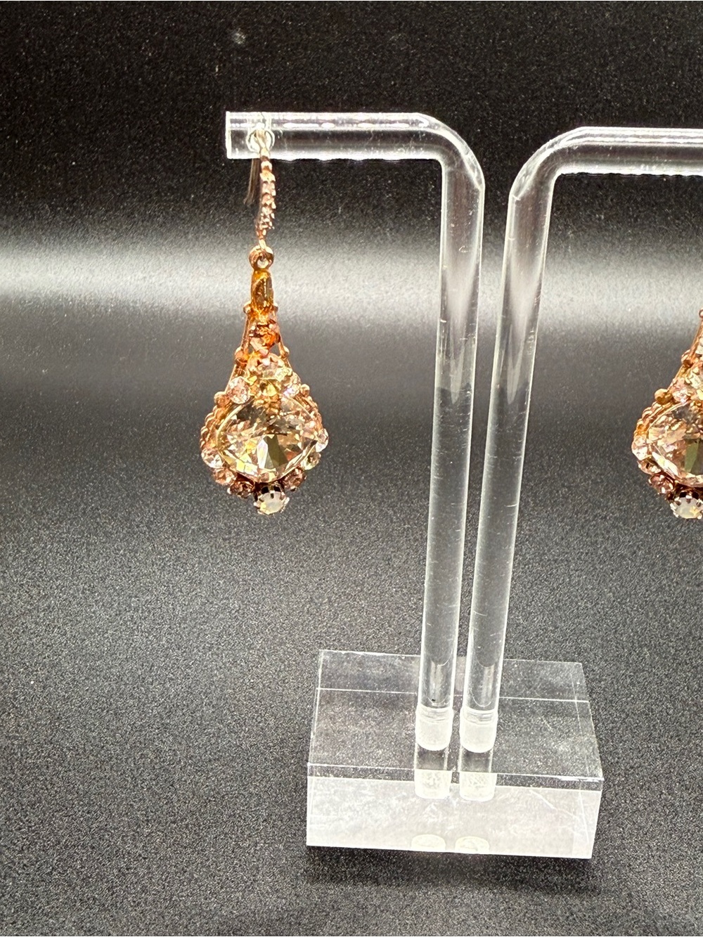 Elegant Rose Gold Teardrop Crystal Drop Earrings *DAMAGED*
